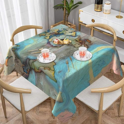 Waschbare Tischdecke mit Cartoon-Weltkarte, für Küche und Esszimmer, wasserabweisende Mikrofaser-Tischdecke