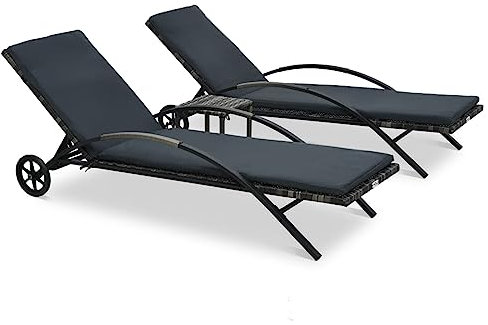 Rantry Sonnenliegen mit Tisch aus synthetischem Rattan, Grau, Anthrazit, Sonnenliege, Garten, Outdoor, Strandstühle, Sonnenliege
