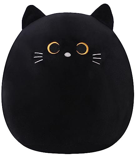 Xfrog Schwarze Katze Plüschtier, 25CM Kawaii Kuscheltier, Cartoon Plüschkissen, Geburtstag Geschenk für Kinder Jungen Mädchen