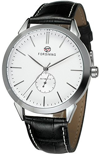FORSINING Herren Mechanische Business Uhr Analog Zifferblatt Mode Handaufzug Leder Marke Armbanduhr, silber, Armband