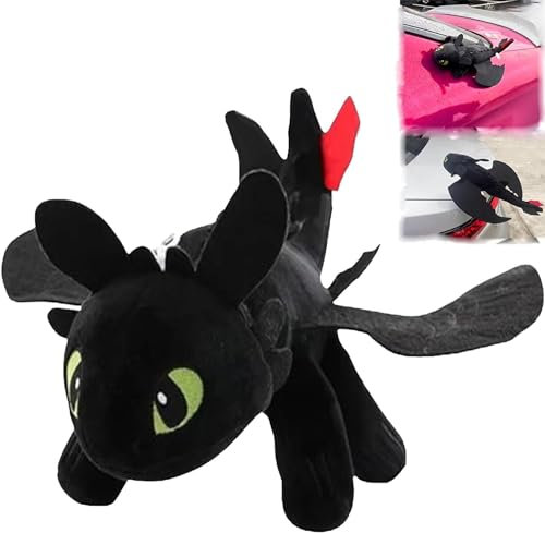 Dragon Plüschpuppe Black, Zahnlose Kleine Drachen Plüsch Spielzeug Puppe Mit Saugnäpfen, Verwendet Für Helm, Auto, Motorrad Dach Schiebedach Dekoratio (Schwarz,35m)