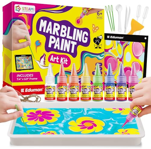 EDUMAN Kit de peinture à marbrer pour enfants, kits de bricolage pour enfants, kit de bricolage, activité créative, cadeaux idéaux pour les filles âgées de 6 à 12 ans, cadeaux d'anniversaire