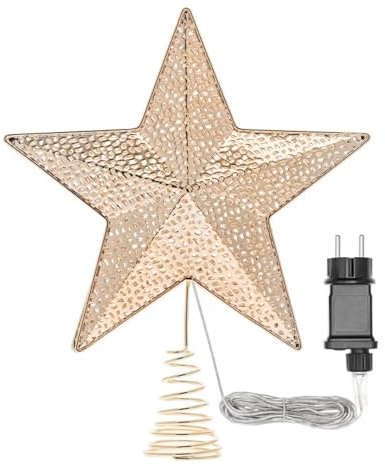 Magie di Natale Puntale stella luminosa per albero di natale con led per decorazioni (Champagne, Ø18 cm)