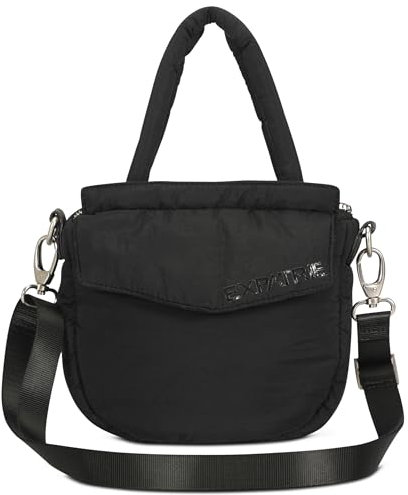 Expatrié Kleine Umhängetasche Damen Schwarz - Poppy Small - Puffer Bag aus Nylon - Utility Handtasche im Pillow Design mit Reißverschluss - Puffy Nylontasche Klein