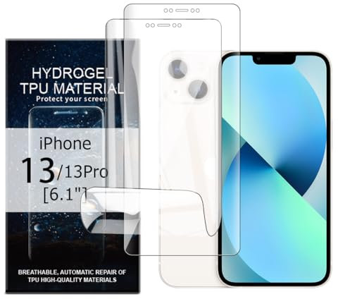 Glcrrpu Pack of 2 Hydrogel Screen Protector Film for iPhone 13 Pro/iPhone 13 [6.1 inch], Protective Film, Flexible Hydrogel Film, Soft Transparent TPU, HD