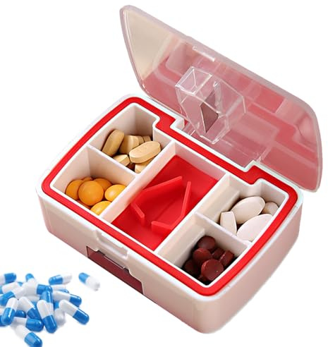 Pillenteiler, Pillendose mit Schneider, Medikamenten-Organizer, Reise-Tablettenbox, tragbare Pillendose, kleine Pillendose mit Fach