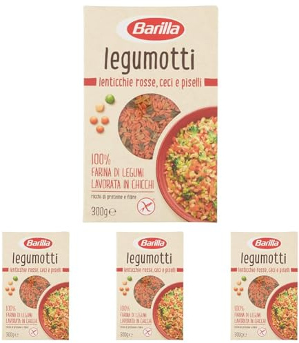Barilla Legumotti Lenticchie Rosse, Ceci e Piselli, Ricchi di Proteine e Fibre, senza Glutine, 300g (Confezione da 4)