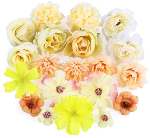 GUOSIYAO Künstliche Blumenköpfe Künstliche Blüten Kunstblumen Blumenköpfe Kunstblumen Seidenblumen Dekoblumen Künstlich Für Party DIY Braut Hochzeit Blumenarrangements Combo Deko 20Stk (Gelb)