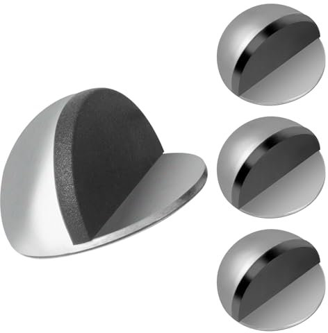 Tope Puertas Suelo, 4PCS Adhesive Door Stoppers, Tope de Puerta de Acero Inoxidable, Topes Para Puertas Suelo con Topes de Goma, no Se Requiere Taladrar, Protección de Pared(Plata)