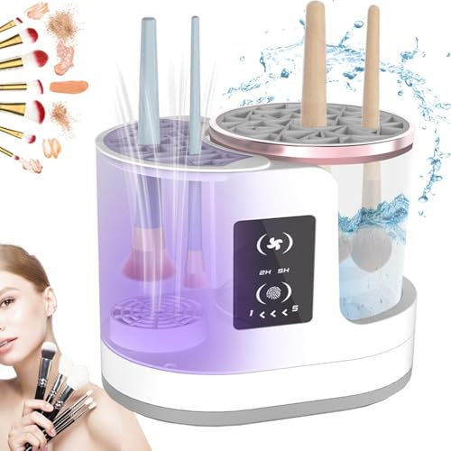 pulunto Nettoyeur de pinceaux de maquillage, 3 en 1 électrique nettoyeur et séchoir pour pinceaux de maquillage, machine de nettoyage automatique de pinceaux de maquillage avec paramètres de séchage