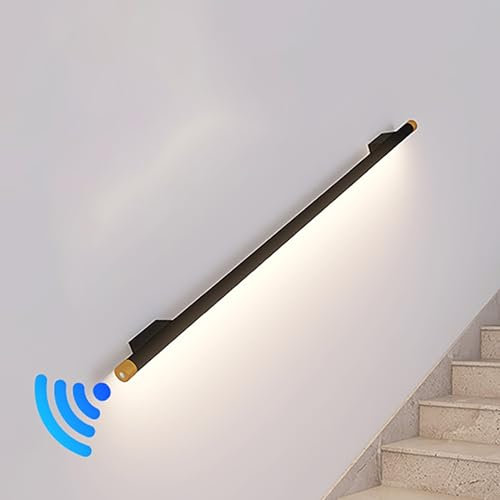 Handläufe LED-Handläufe mit Sensorlicht, Wandmontage, Treppengeländer für den Innenbereich, Wandstütze, Haltegriffe für ältere Menschen/Kinder, Geländer mit LED-Licht (schwarz, 100 cm)