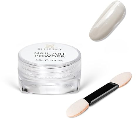 Bluesky Moonshine Nail Powder 5g, Crystal, Clear Iridescent Chrome | Fine white particles add a translucent glassy sheen over any pale colour, lifting it without hiding it.
