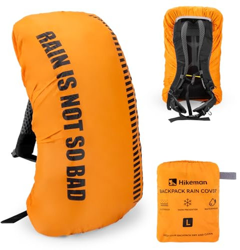 HIKEMAN Regenschutz für Rucksäcke Rucksackschutz Wasserdicht - Wasserdichter Rucksack Regenhülle,20L-30L Regenschutz Schulranzen für Wandern,Camping,Radfahren,Reisen und Schulranzen (Orange, L)