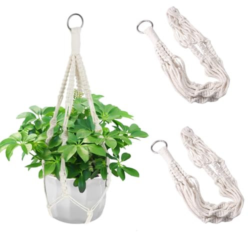 2 Stück Blumenampel Makramee Pflanzenaufhänger,50 cm Pflanzenampel Hängend,Hängekorb Pflanzen,Blumen Ampel Hängend,Hängeampel Pflanzen für Innen Außen Garten Wohnzimmer Balkon Fenster