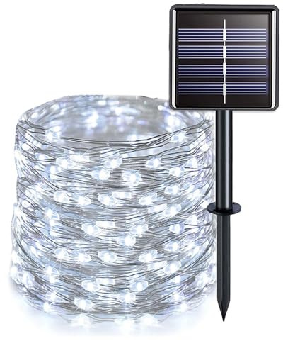 Colexy Solar Lichterkette Aussen 7M 50 LED Lichterkette 8 Modus IP65 Wasserdicht Kupferdraht Solarlichterkette Kaltweiß Außen Wetterfest für Weihnachten Gartendeko Terrasse Balkon Hochzeit Party