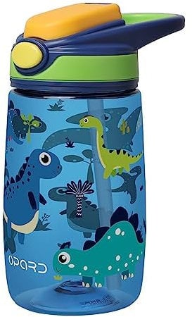 Opard Trinkflasche Kinder 400ml, BPA-freiem Tritan, Mit auslaufsicherem Flip-Top-Deckel, Strohhalm für Schule und Reisen