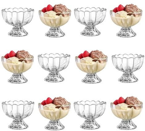 Reldor Ice Cream Glass Bowls Set of 12, 150 ml Mini Dessert Cups, Footed Dessert Bowls, Sundae Glasses for Parties, Glass Trifle Bowl for Serving Ice Cream, Pudding, Appetizer