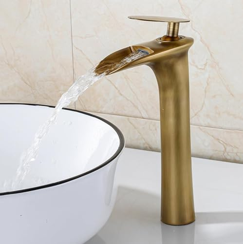 Wasserfall Becken Mischbatterie Antik Einhand-waschbecken Wasserhahn über Der Theke Vollkupfer Antik Badezimmer Armatur