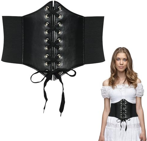 HZHSGLY Black Corset Belt, Waist Underbust Pirate Corset, Lace-up Wide Belts for Women Petticoat Dress Costume Halloween (Black)