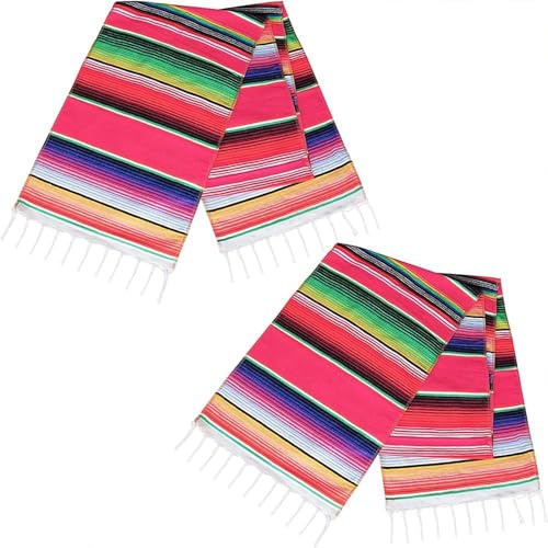 2 Stück Mexikanische Tischläufer für Fiesta-Party-Deko – Cinco de Mayo Hochzeit Tischdeko – 35 x 213 cm Baumwolle Rot Serape Tischläufer