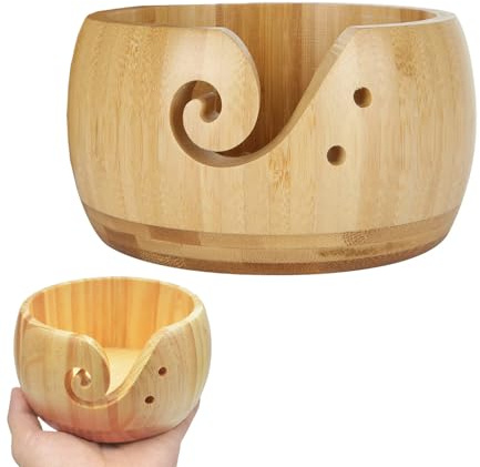 ARCPNRT Bol à Fil en Bois, Bol à Fil Fait à la Main, 15 x 8 cm Laine à Bols avec Trous Design, Bols de Rangement Portable, pour Ranger la Laine, Accessoires de Crochet(Couleur Bois)