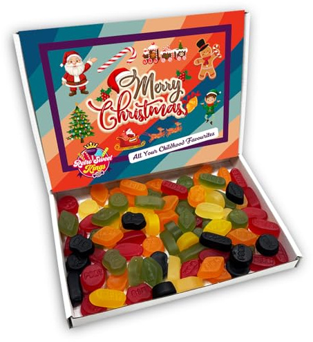 Wine Gums Merry Christmas Sweets Gift Box Hamper (RETRO CHRISTMAS FRONT)