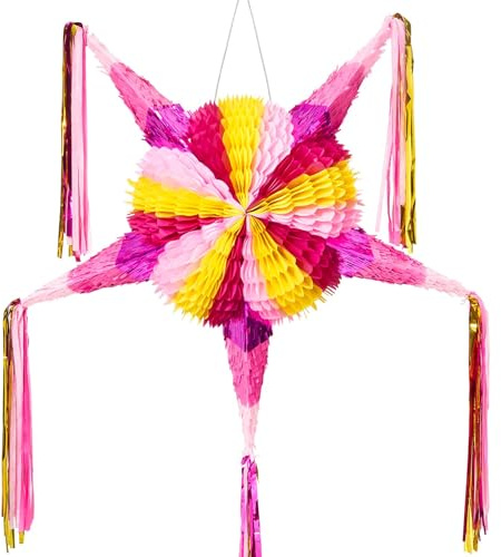 WERNNSAI Stern Pinata für Geburtstag Deko – Rosa mexikanische Stern Pinata | Stern Pinata mit Augenmaske zum Schlagen Faltbar Party-Aktivität Damen Teens Erwachsene