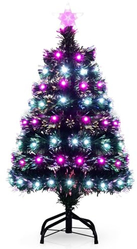 KOMFOTTEU 93 cm Sapin de Noël Artificiel, 96 LED, 8 Modes d'Éclairage | Arbre de Noël 96 Lumières intégrées, Arbre Décotatif de Noël, Base en Métal, pour Maison, Bureau, Magasin