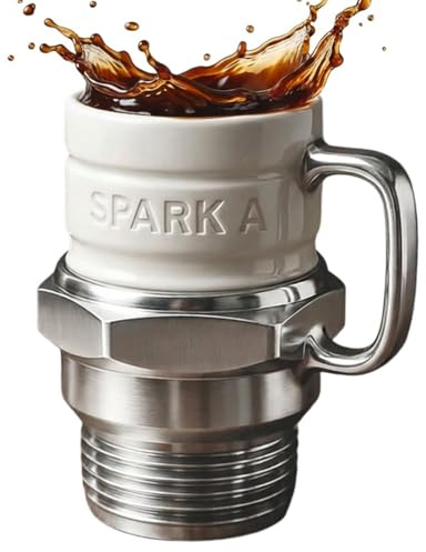 OlyPegic Automotive-Inspired Spark Plug Mug, Creative Ceramic Coffee Cup for Car Enthusiasts, Unique Garage Decor Mug, Gift for Mechanics & Gearheads (1 Piece)