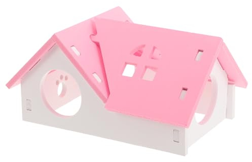 NUOBESTY Maison en Composite Bois-Plastique pour Cobayes et Petits Lapins, Espace Privé Solide et Confortable pour Se Détendre et Dormir, Couleur Rose Élégante