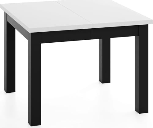 WFL GROUP Quadratischer Esstisch Ausziehbar 80 bis 180 cm – Verlängerbar, für 4-10 Personen mit Schwarzen Holzbeinen – Tisch für Wohnzimmer & Esszimmer in Weiß