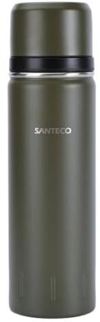 SANTECO Thermoskanne Thermosflasche Edelstahl 1l, 500ml, Auslaufsicher Isolierflasche mit Trinkbecher für unterwegs, Kaffee & Tee für Kinder, Sport, BPA-Frei, 24H Kalt & 12H Heiß (Grauoliv, 1000)