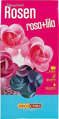 DECOCINO Rosen aus Esspapier Lila & Rosa 8 Stück (2er Pack) 14g – als essbare Blumen für Hochzeits-Deko & Geburtstags-Deko auf Torten, Kuchen, Cup-Cakes, Muffins