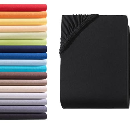 Hometex Premium Textiles Spannbettlaken Spannbetttuch 90-100 x 200 cm, Bettlaken Jersey aus 100% Baumwolle, Matratzen bis 23-25 cm, Oeko-TEX Made IN Green, Schwarz