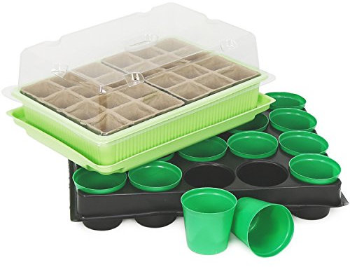 com-four® Juego de propagación: 20 macetas de propagación con platillos y Caja para Plantas con 24 recipientes y Tapa (Juego de 4 macetas)