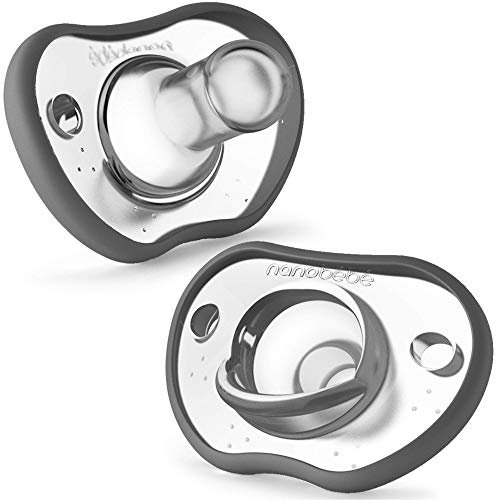Nanobebe Baby Schnuller 0-3 Monate - Kiefergerecht, Kurven angenehm mit Gesichtskontur, preisgekrönt für stillende Babys, 100% Silikon - BPA-frei - Perfektes Baby-Geschenk, 2er-Pack, Grau