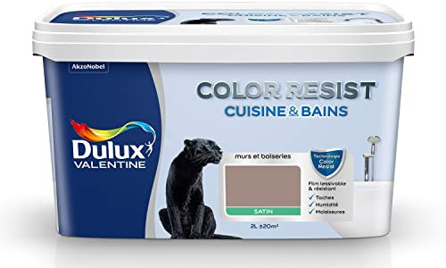 Dulux Valentine Color Resist - Peinture Intérieure Pièces Humides - Pour Murs, Plafonds, Boiseries - Lessivable et Résistante - Couleur : Taupe Satin - 2 L - 5262064