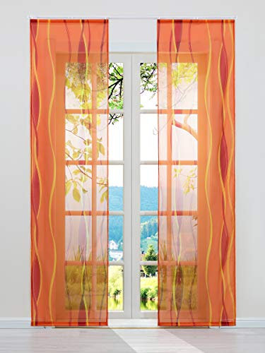ESLIR 2er Set Flächenvorhänge Schiebegardinen Voile Gardinen mit Klettband Schiebevorhang Transparent Vorhang Wellen Muster Orange BxH 57x175cm 2 Stück