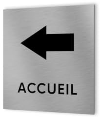 DECOHO - Pictogramme flèche directionnelle format 20 cm x 20 cm en Dibond Aluminium brossé - Modèle Accueil - Argent