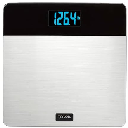 Taylor Digital Brushed Stainless Steel Scale, Bathroom Scale for Body Weight, Digital Bathroom Weighing Machine, Battery Powered, FSA HSA Eligible, Highly Accurate, Measures Weight up to 400 lb, Black