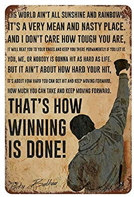 Larkverk Rocky Balboa Film inspirierende Zitate Blechschild Retro Bar Cafe Metallschild Vintage Home Wanddekoration Plakette für Wohnzimmer Schlafzimmer 30,5 x 20,3 cm