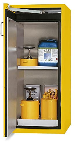 Gefahrstoffschrank aus Stahl, 596 mm x 1298 mm x 616 mm, gelb, feuerbeständig, 90 min Brandschutz, hochwertige Materialien