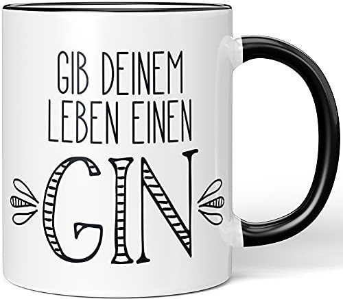 JUNIWORDS Tasse, Gib deinem Leben einen Gin, Wähle Farbe, Schwarz