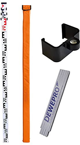 Nedo Teleskopnivellierlatte StandardLine 4m - Teilung 1 - mit Hülle und Stecklibelle inkl. DEWEPRO® Zollstock 2m