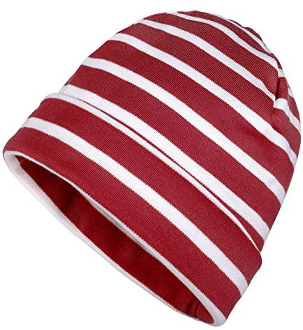 modAS Mütze Maritime Rollmütze Unisex für Kinder und Erwachsene - Ringelmütze Baumwollmütze mit Streifen in Rot/Weiß bis 55 cm Kopfumfang (Kind)