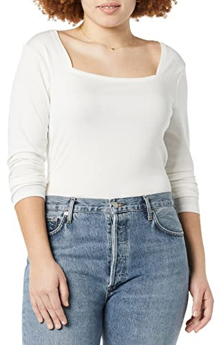 Amazon Essentials Women's Slim-Fit Long-Sleeved Square Neck T-Shirt, Ivory, XXL