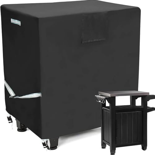 Outdoor Grill Cart Prep Table Cover 600D for 30-inch Keter Unity Portable Outdoor 40 Gal Table with Storage Cabinet, Waterproof UV Resistant Outside bbq Bar Cart Cooking Station Cover, 30 x 24 x 32