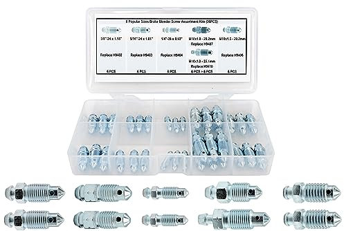 Dsnaduo 36 PCS Bleeder Valve,Brake Bleeder Screw Assortment Kit Replace H9402-6, H9403-6, H9404-6, H9406-6, H9407-6, H9410-6
