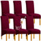 SHENGYIJING 1/2/4/6 PCS Diamond Lattice FStretch wasserdichte XL Stuhlhussen für Esszimmer, Spandex Large Dining Chair Husses High Back Jacquard Dining Chair Covers (Weinrot,Set of 6)