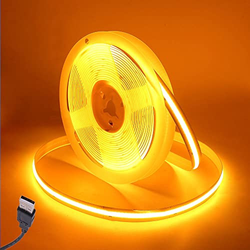 Wisada COB LED Streifen 1m, Innenbereich Nicht Wasserdichte USB Flexibler COB LED Lichtband, DC 5V 320 LEDs/m Golden FCOB LED Band für Schrankbeleuchtung,Schlafzimmer, Bar, Bühne, Weihnachtsfeier